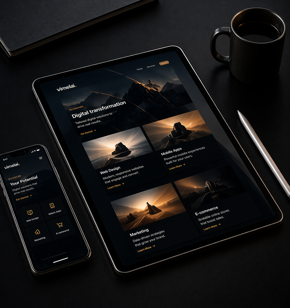 Responsive website design της Vimelai σε tablet και mobile συσκευή